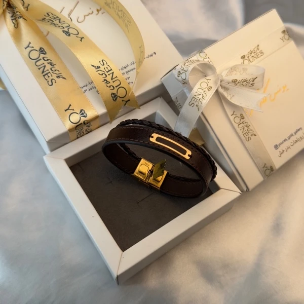 تصویر دوم دستبند طلا چرم مردانه L145